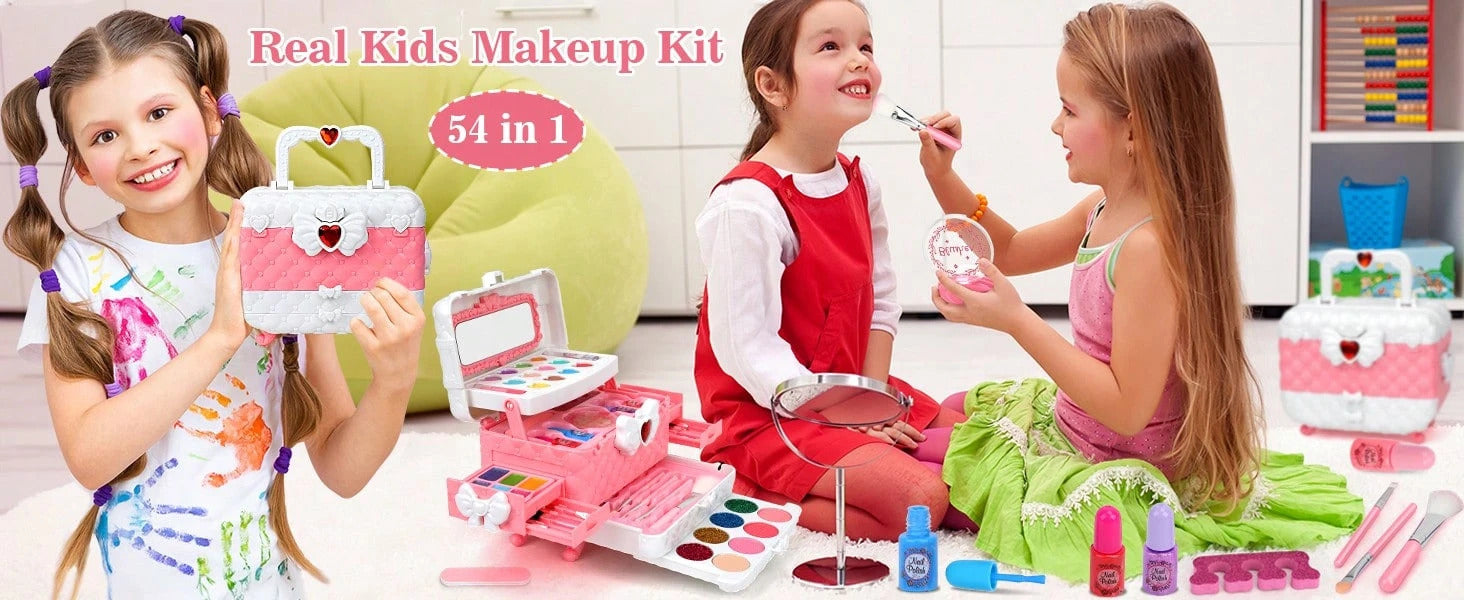 Cosmetics - Girls' Children's Makeup Set, Washable Girls' Makeup Set, Washable Children's Makeup Set, Cosmetics Gift Set, Suitable As A Birthday Or Christmas Gift For Girls Aged 3 And Above.