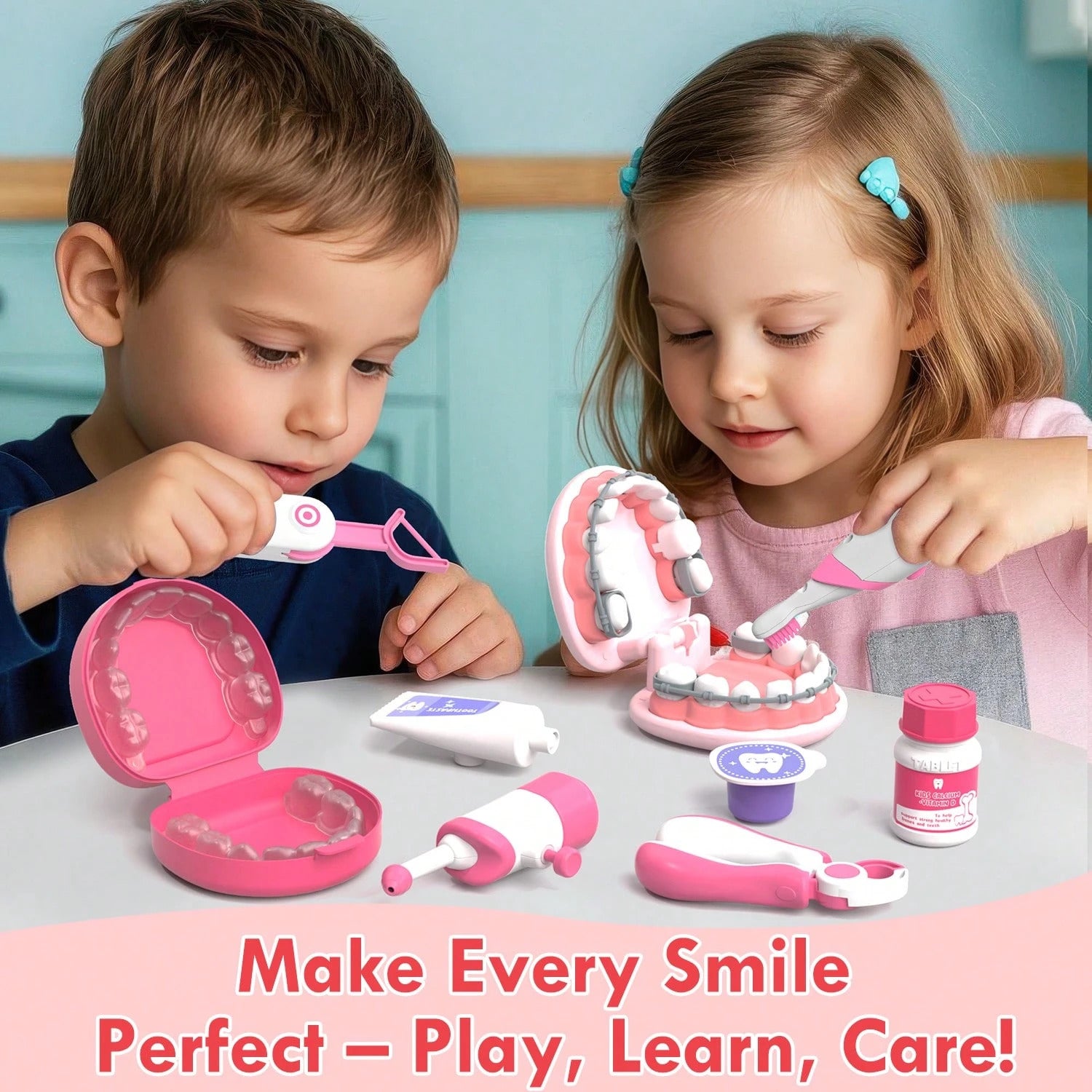 Doctor Kit For Kids, Dentist Playset, Pretend Doctor Kit Dentist Medical Kit With Electronic Stethoscope Toys For 2 3 4 5 6 Year Old Kids - Pink