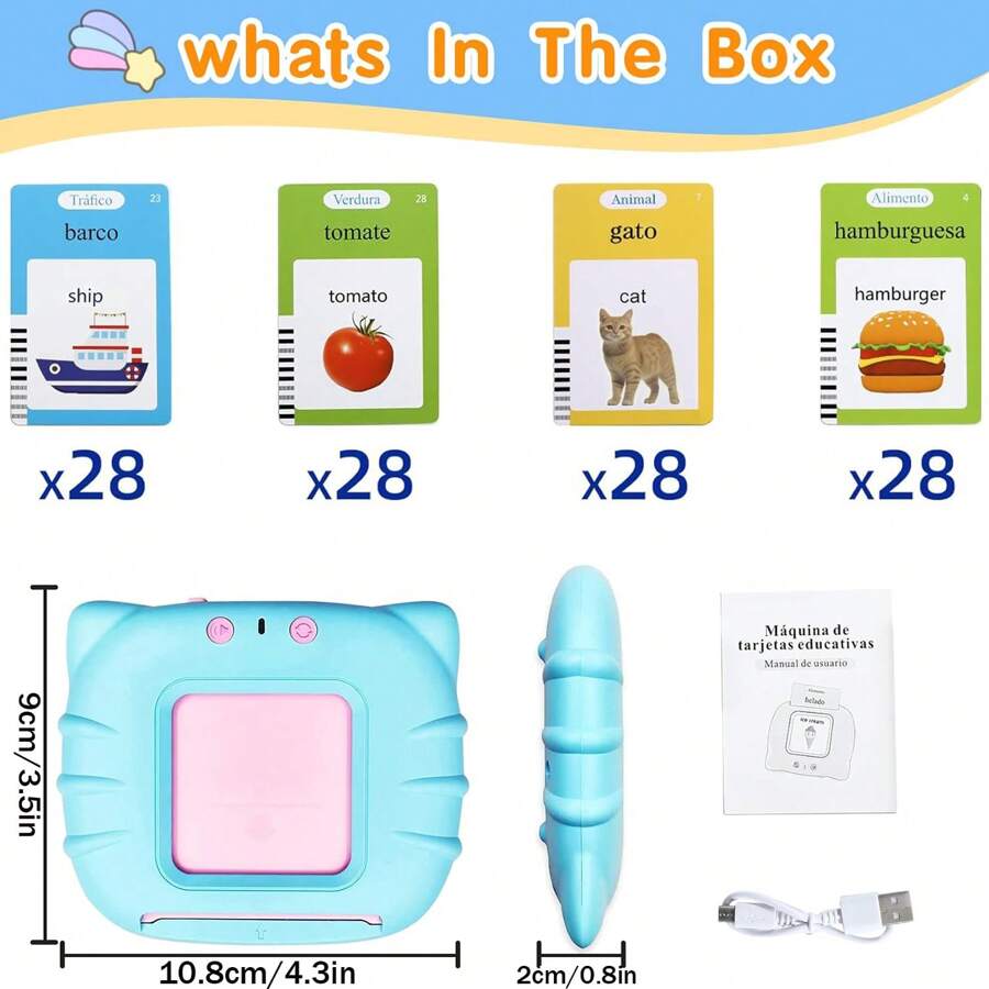 Spanish & English Talking Flash Cards For Boys And Girls Bilingual Spanish English, Learning Cards Sensory Sight Words Toys,Speech Training Toys, Educational Montessori Learning Interactive