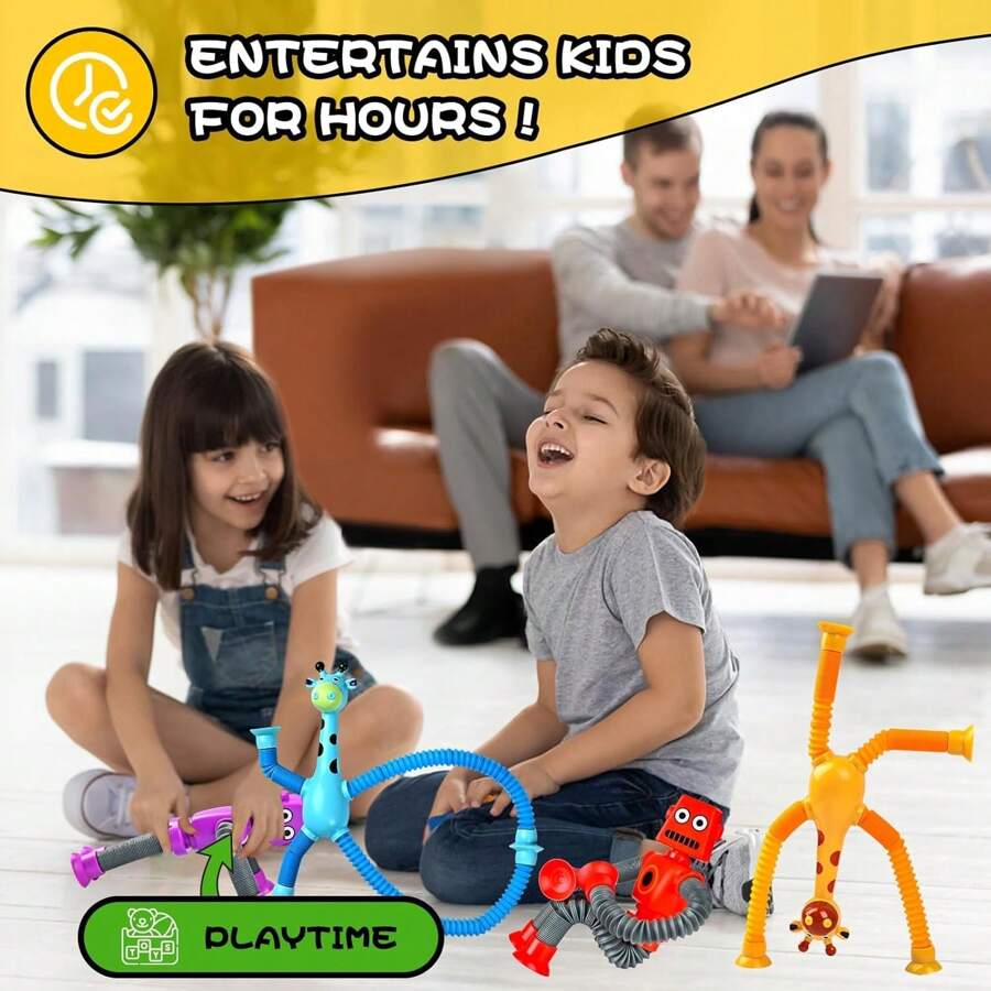 4 Pcs Telescopic Suction Cup Robot Toy, Coolest Pop Tubes Sensory Toys For ToddlersEducational Fidget Toys Robot Party Favors For Anxiety Kids For 3-9 Year Old Boys GirlsA Birthday Present,Perfect Holiday Gift, Birthday Gift, Christmas, Halloween Gift