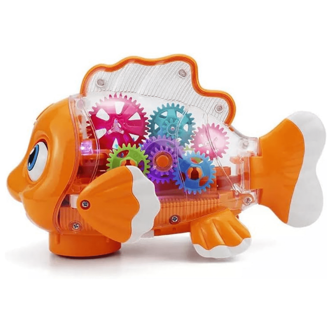 Transparent Electric Gear Gold Fish Toddler Toys With Music & Lights, Baby Toddler Kids Birthday Gifts Gear Goldfish Car Toy Electronic Land Swimming Fish Toy Goldfish Toy Universal Wheel Car Toy With Lights And Music-Eyes, Arms & Tail Can Move