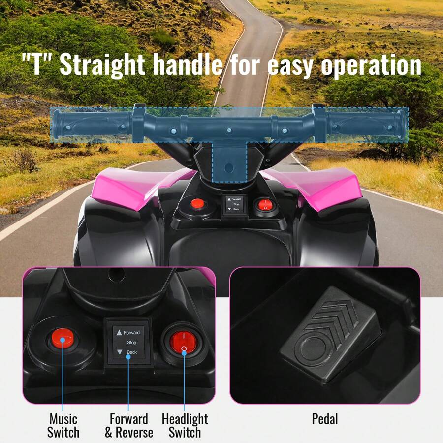 6V Kids Ride On ATV Quad 4 Wheeler Electric Toy Car Powered Ride On Motorcycle With Music, Headlights, Pedal Accelerator, Anti-Skid Tires, For Boys Girls 2-4 Years