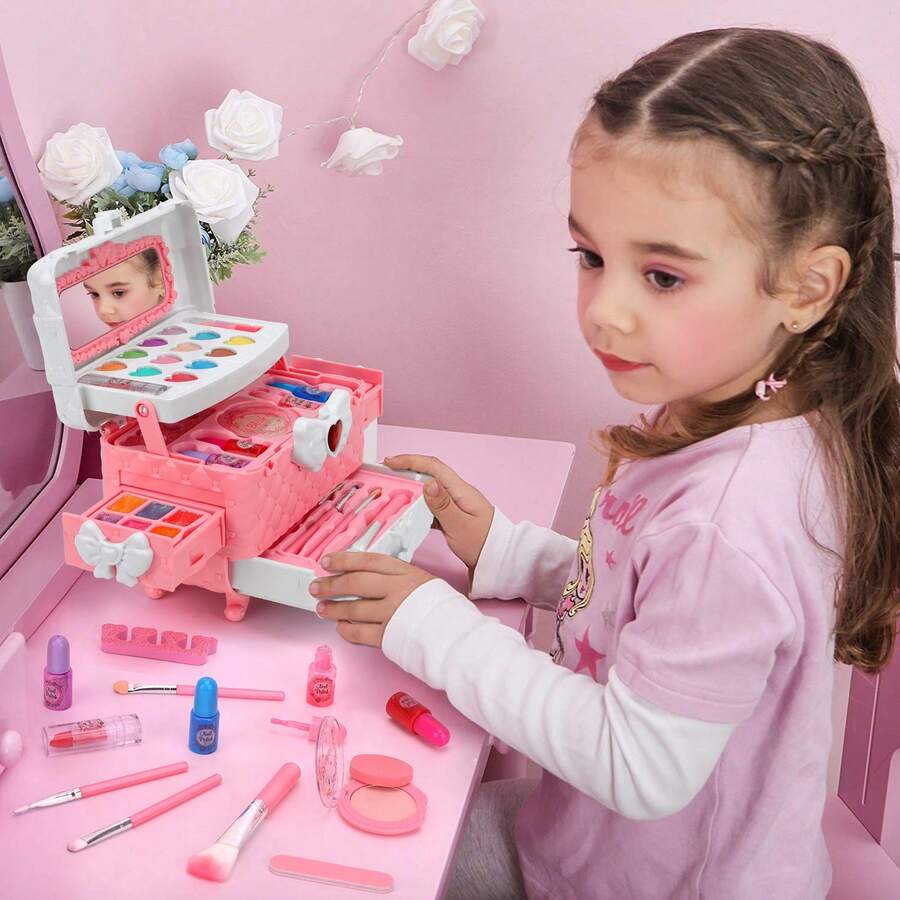 Cosmetics - Girls' Children's Makeup Set, Washable Girls' Makeup Set, Washable Children's Makeup Set, Cosmetics Gift Set, Suitable As A Birthday Or Christmas Gift For Girls Aged 3 And Above.