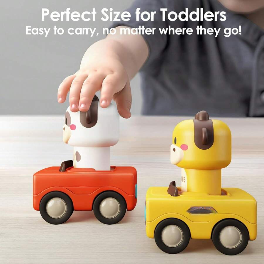 Press To Go Car Toys For Toddlers 1-3, Baby Animal Racing Cars, Infant Play Vehicle Set, BabyPush Go Friction Car Toys For 18+ Months, Birthday Gifts For 1-2 Years Old Boys
