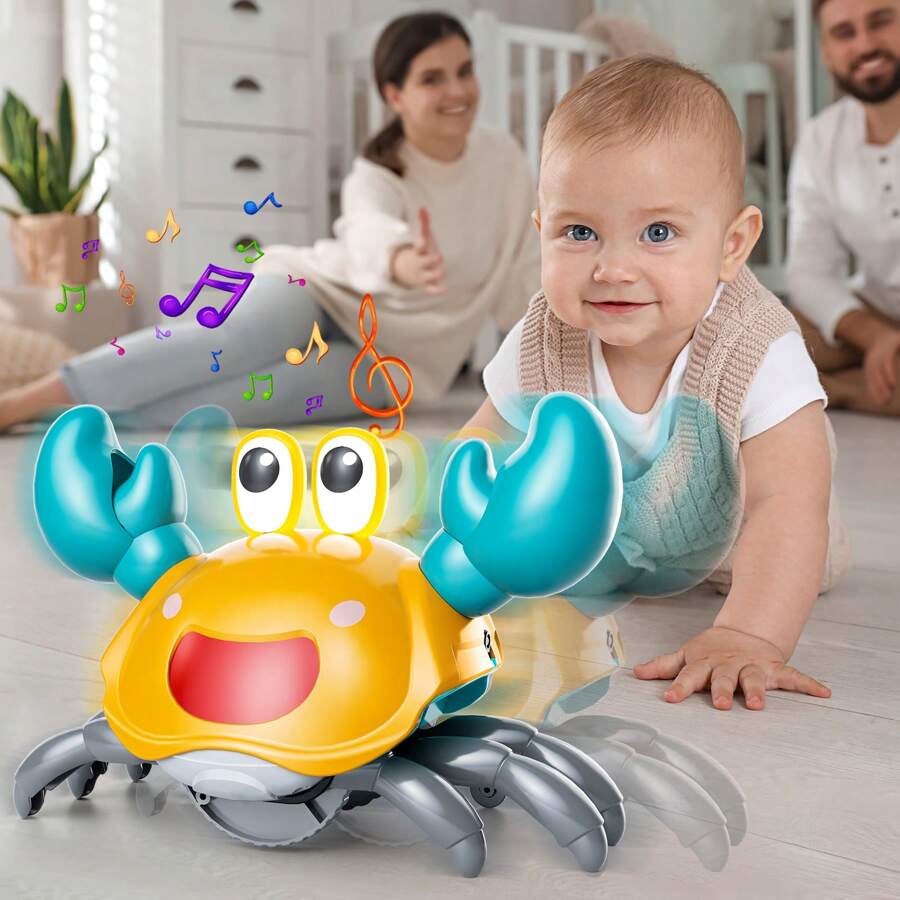 Dancing Moving Crawling Crab Toy Musical,Interactive Walking Dancing Toy With Music Light Automatically Avoid Obstacles,Fun Moving Toy For Babies And Kids Crawling Crab Baby Toy Automatically Avoid Obstacles,Sensory Walking Crab Toy For Birthday Gifts