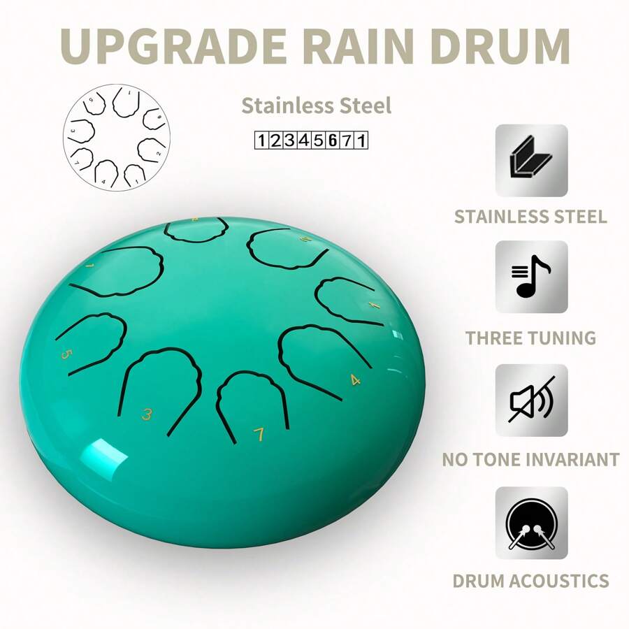 Rain Drum For Outside Garden, 6 Inches 8 Notes Steel Tongue Drum Rain Chime, Chakra Drum For Rain, Rain Drum For Outside Garden When It Rains, Drumsticks Adults Gift Sound Healing