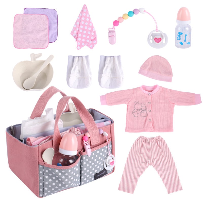 8 Pcs Baby Doll Accessories, Reborn Baby Dolls Clothes With Bassinet For Baby Dolls, Outfit Fit Newborn Babies Doll , Babies Pretend Play Set (Not Doll) Christmas Decoration Christmas Gift