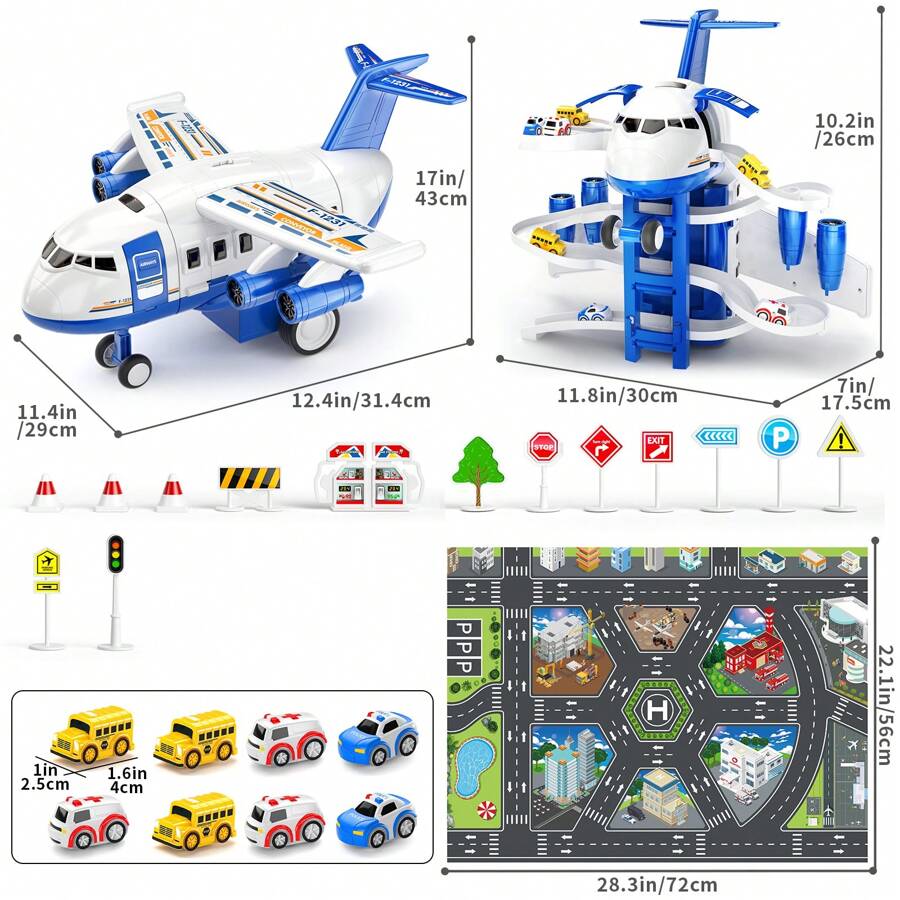 Kid's Airplane Car Toys With Music & Lighting,Two Gameplays: Aircraft Model & Track Racing Car,Science Education Toy,Christmas Birthday Gift For Kid Aged 4 5 6 7