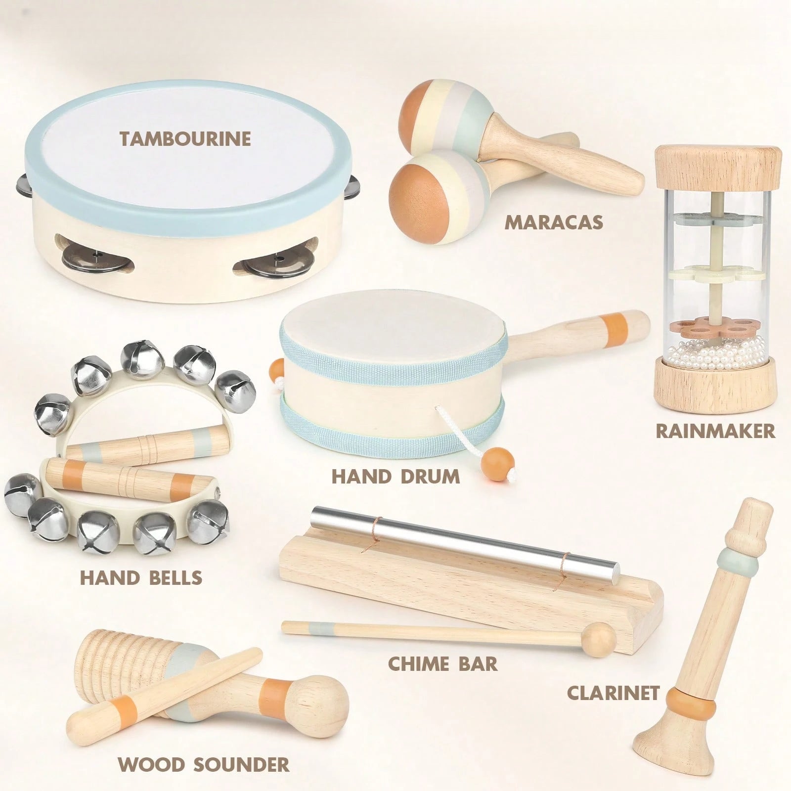 Wooden Musical Toys - 1st Birthday Easter Gifts For Boys And Girls - Montessori Sensory Toy For Babies 18 Months+ With Drum/Tambourine/Sand Balls