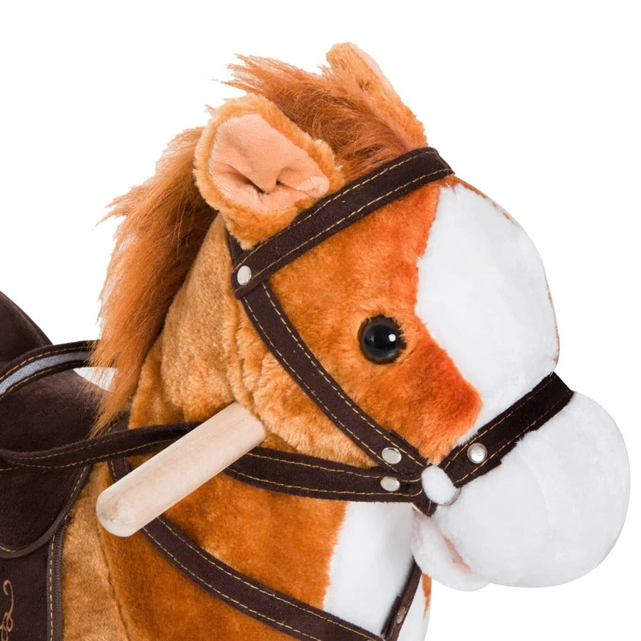Kids Plush Toy Rocking Horse Ride on with Realistic Sounds - Brown
