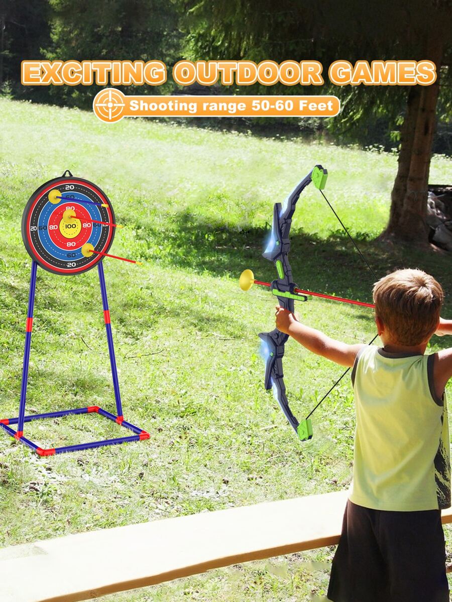 2 Pack Kids Bow And Arrow Set With LED Flash Lights, 14 Suction Cup Arrows And Fluorescence Standing Target-Perfect Indoor And Outdoor Archery Set Toy Gift For Boys And Girls Ages 4-12