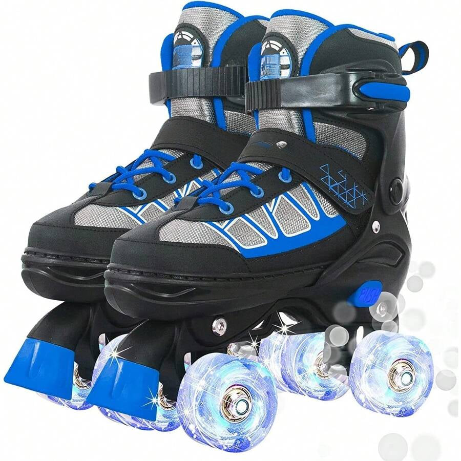 Roller Skates For Kids Boys Girls, Adjustable Quad Skates With Light Up Wheels For Toddler Little Kids Ages 6-12, Beginners Outdoor Sports