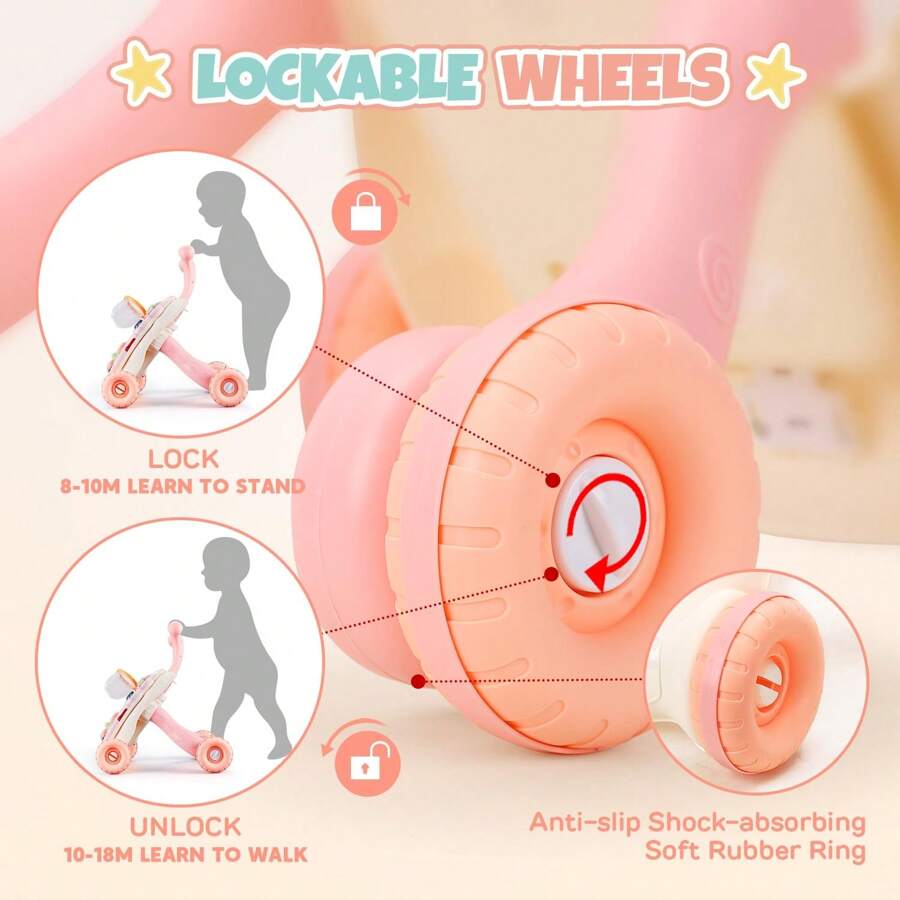 3 In 1 Baby Walker And Activity Center For Baby Girl,Toddler, Learning To Walk, Sit To Stand, Early Learning Push Toys For Infant 6-12 Months Pink