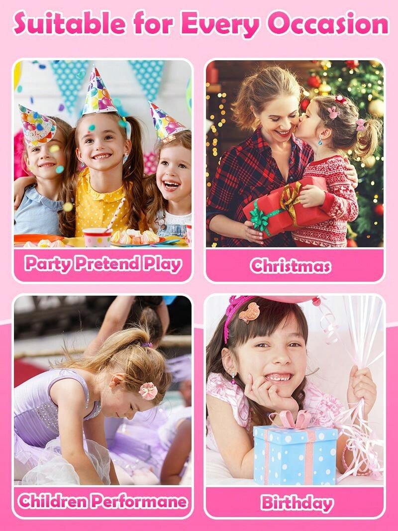 Kids Jewelry Toys For Girls Ages 3 4 5 6 7 8 9 10, Toddler Dress Up Play Jewelry Set, Princess Jewelry With Hair Clips & Hair Ties, Christmas Birthday Gifts For Girls 3-12 Years Old