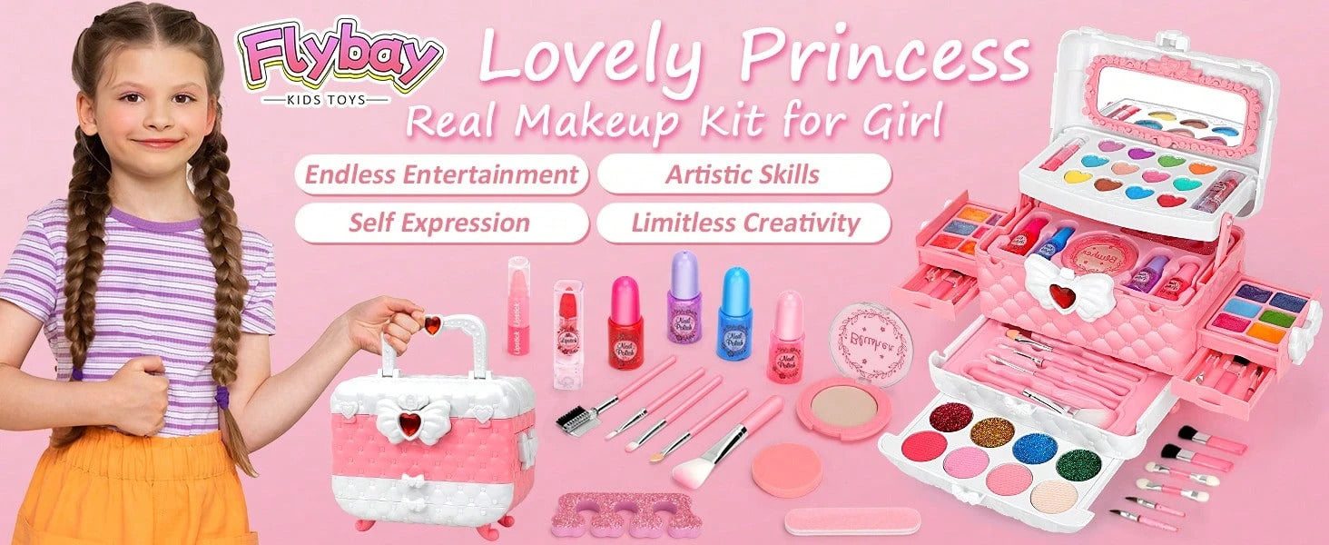 Cosmetics - Girls' Children's Makeup Set, Washable Girls' Makeup Set, Washable Children's Makeup Set, Cosmetics Gift Set, Suitable As A Birthday Or Christmas Gift For Girls Aged 3 And Above.