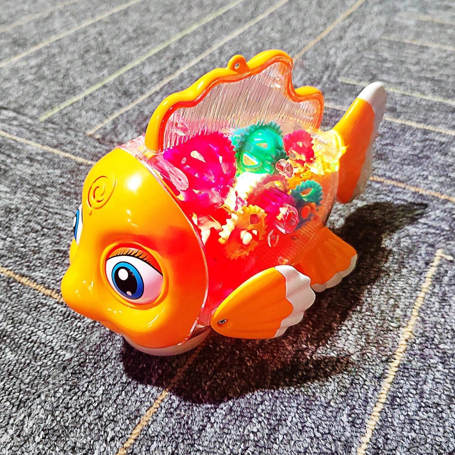 Transparent Electric Gear Gold Fish Toddler Toys With Music & Lights, Baby Toddler Kids Birthday Gifts Gear Goldfish Car Toy Electronic Land Swimming Fish Toy Goldfish Toy Universal Wheel Car Toy With Lights And Music-Eyes, Arms & Tail Can Move