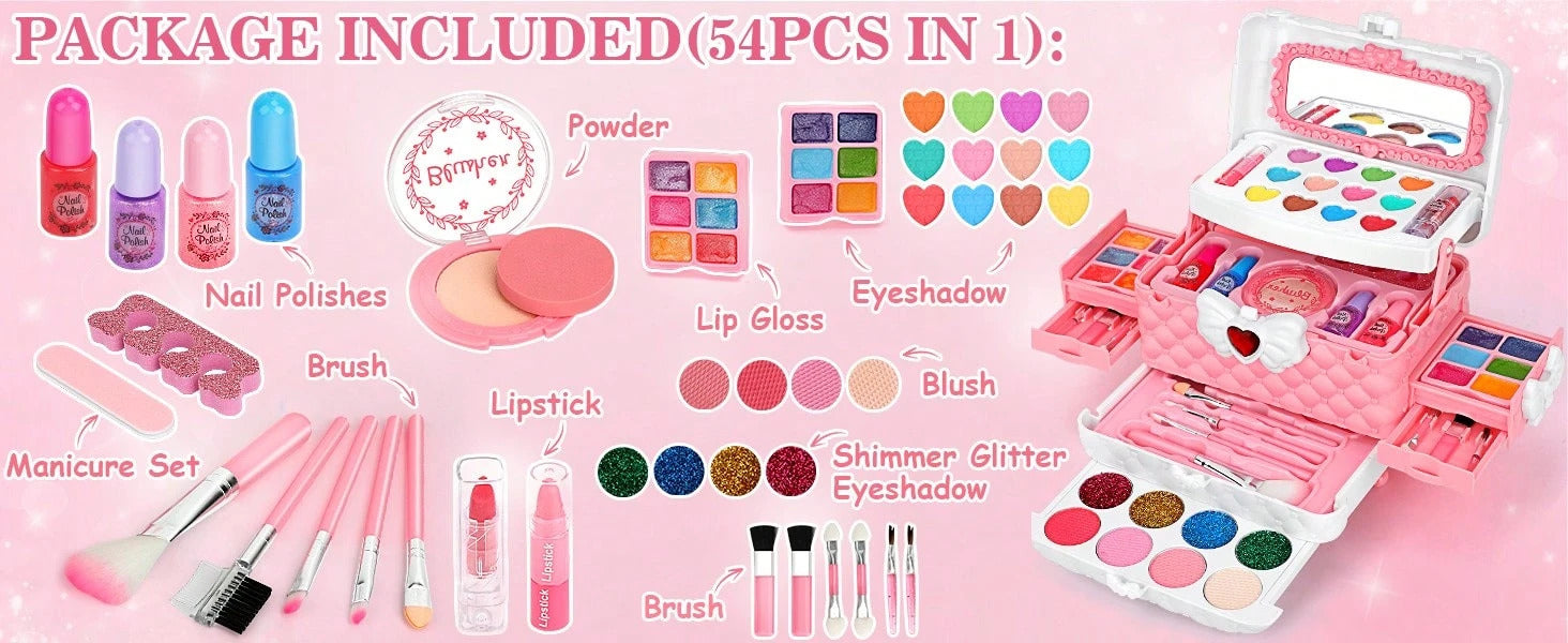 Cosmetics - Girls' Children's Makeup Set, Washable Girls' Makeup Set, Washable Children's Makeup Set, Cosmetics Gift Set, Suitable As A Birthday Or Christmas Gift For Girls Aged 3 And Above.