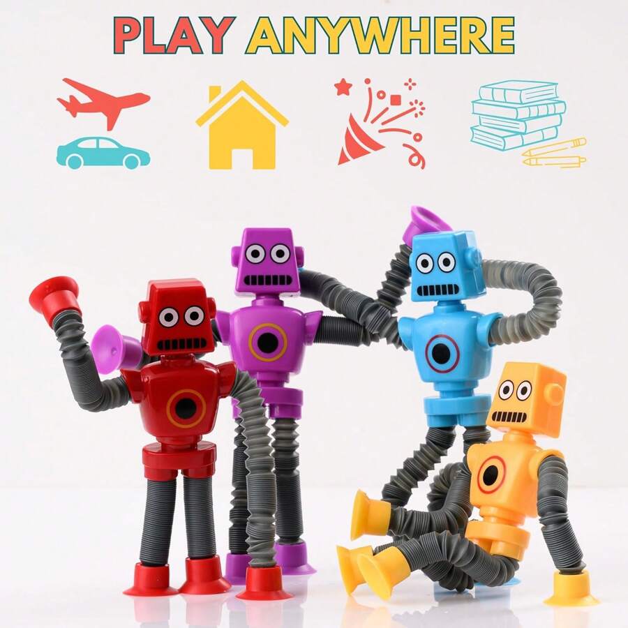 4 Pcs Telescopic Suction Cup Robot Toy, Coolest Pop Tubes Sensory Toys For ToddlersEducational Fidget Toys Robot Party Favors For Anxiety Kids For 3-9 Year Old Boys GirlsA Birthday Present,Perfect Holiday Gift, Birthday Gift, Christmas, Halloween Gift