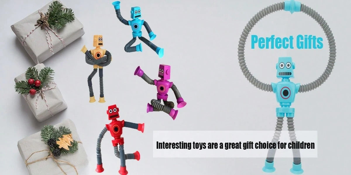 4 Pcs Telescopic Suction Cup Robot Toy, Coolest Pop Tubes Sensory Toys For ToddlersEducational Fidget Toys Robot Party Favors For Anxiety Kids For 3-9 Year Old Boys GirlsA Birthday Present,Perfect Holiday Gift, Birthday Gift, Christmas, Halloween Gift