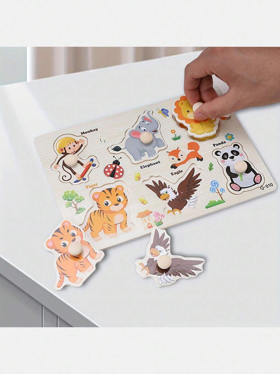 Children'S Educational Jigsaw Puzzle Toys, Wooden Fun Hand-Held Board, Animals, Farms, Dinosaurs, Numbers And Other Patterns, Interesting Teaching, Exercise Color Shape Recognition And Matching, Birthday Gifts For Boys And Girls
