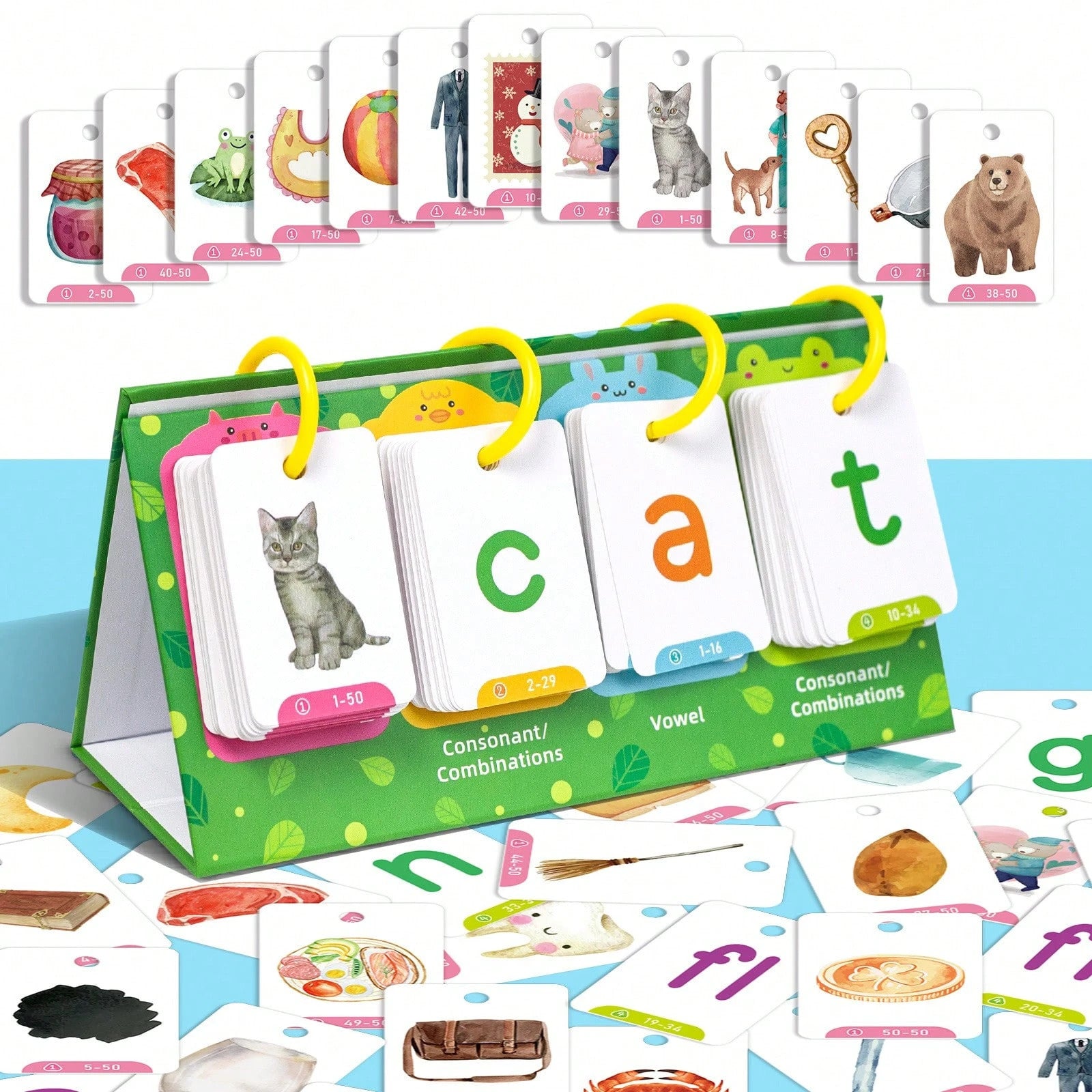 Word Flip Charts Double-Sided Desktop Chart Card Set - Interactive Spelling Game, Word Building Cards, Educational Spelling Toy, Literacy Learning Card, Classroom Educational Toys For Kids