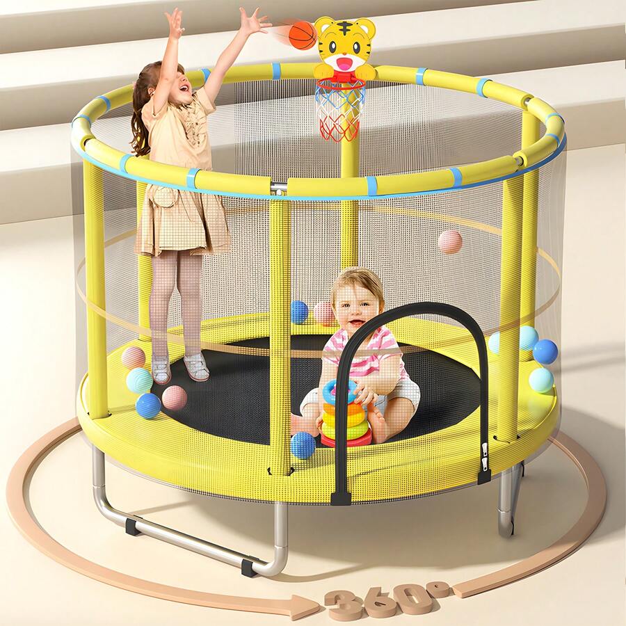 2025 Upgraded Kids Trampoline With Safety Enclosure,Indoor Outdoor Toddler Trampoline,55-Inch Kids Trampoline With Safety Net - Indoor And Outdoor Toddler Trampoline For Children Aged 3-8, With A Gap-Free Safety Design And Reinforced Jumping