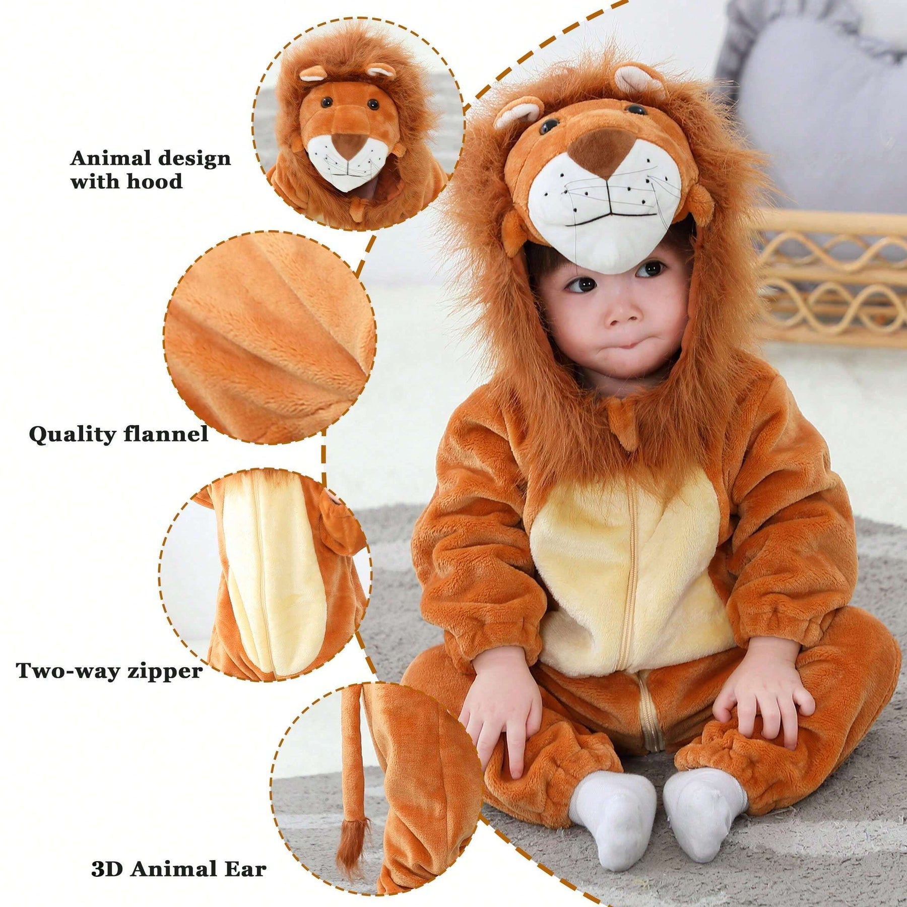 Lion Costume For Toddlers, Kids Animal Inspired Jumpsuit, Dress Up Playwear Outfit For Boys & Girls, Children's Cosplay Clothes