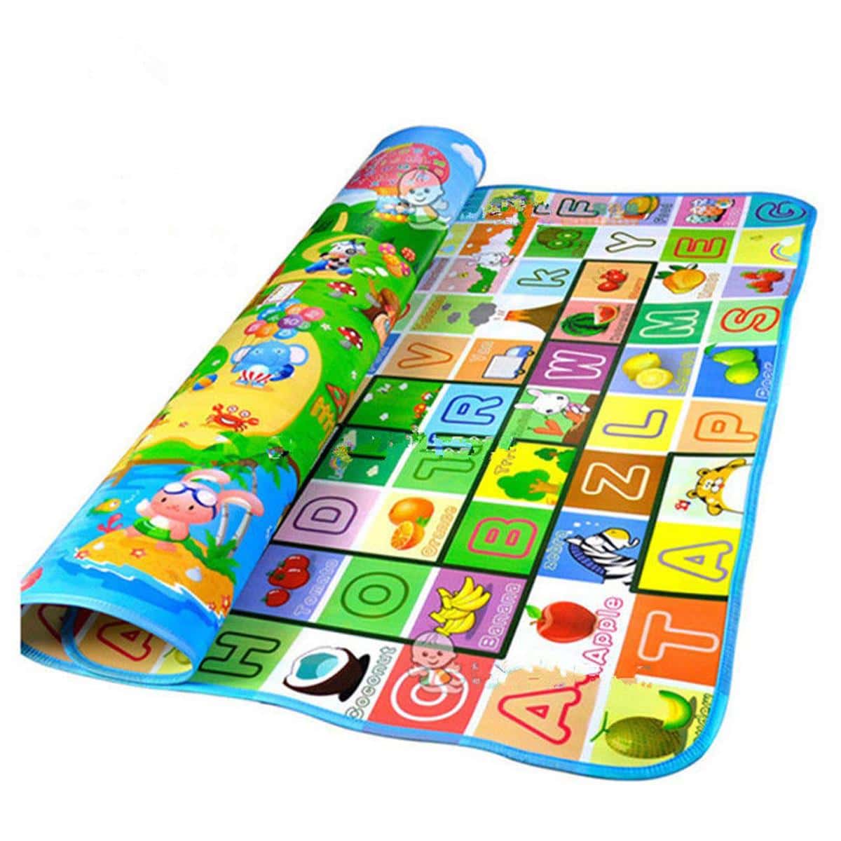 Baby Play Mat Kids Rug For Playroom, Floor Mat For Toddlers, Playtime Collection ABC, Fruit, Animals Educational Area Rugs For Kids Room Classroom Or Picnic