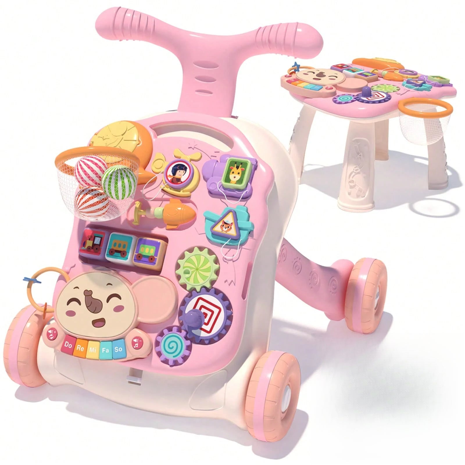 3 In 1 Baby Walker And Activity Center For Baby Girl,Toddler, Learning To Walk, Sit To Stand, Early Learning Push Toys For Infant 6-12 Months Pink