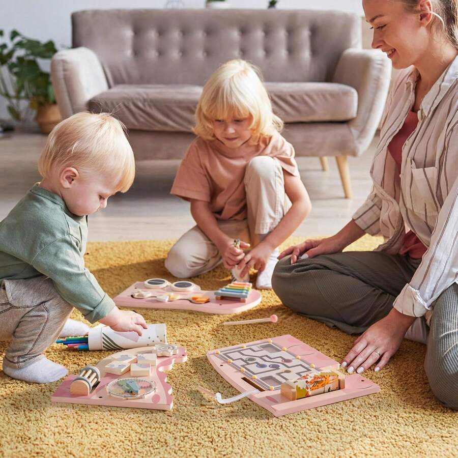 Montessori Wooden Busy Board For Toddlers - Wall Mounted Activity Center With Gears, Locks, Mazes & Sensory Toys Educational Learning Toy Gift For Boys & Girls