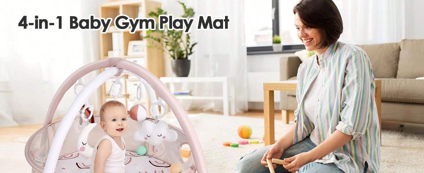 4-In-1 Baby Play Mat Baby Gym,Mat For Floor Activity Gym Ball Pit Including 30 Balls With 5 Infant Learning Sensory Baby Toys For Newborn Toddler Boy & Girl Halloween Gifts