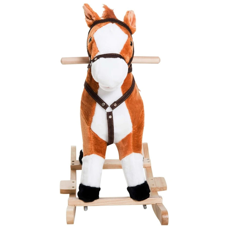 Kids Plush Toy Rocking Horse Ride on with Realistic Sounds - Brown