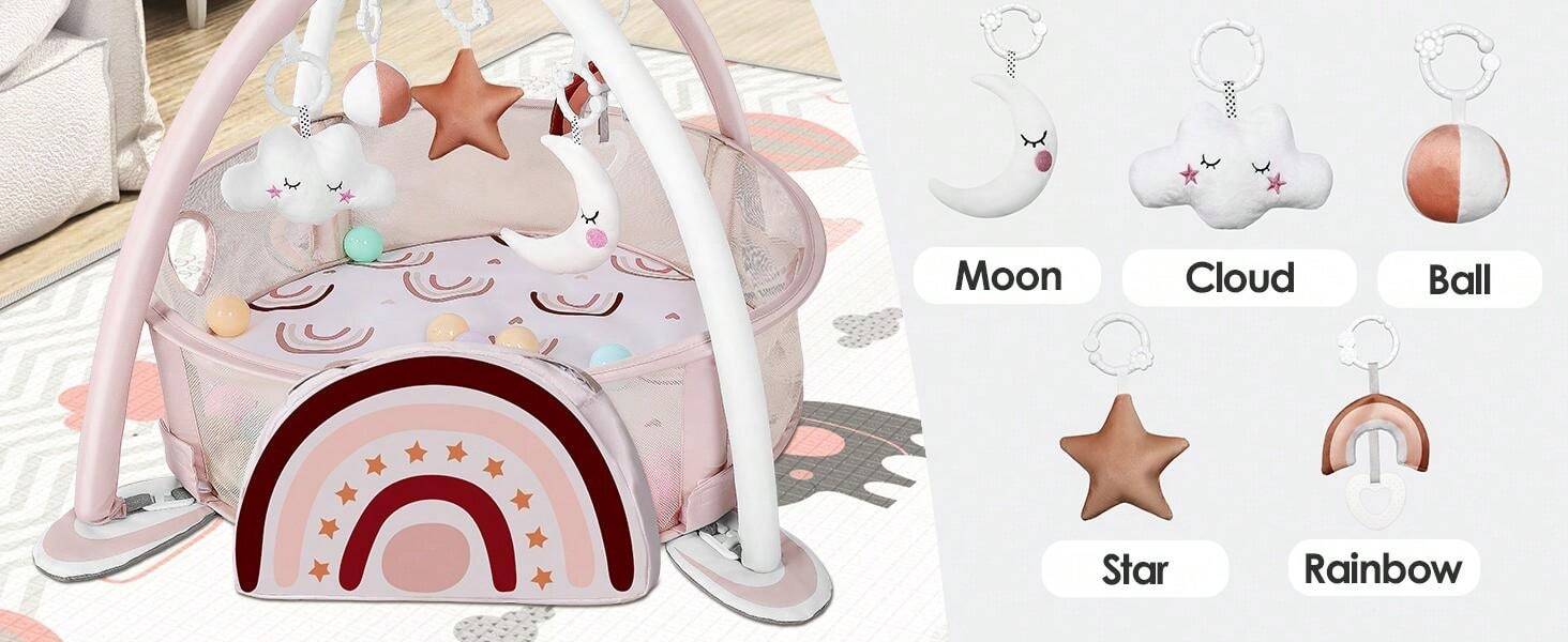 4-In-1 Baby Play Mat Baby Gym,Mat For Floor Activity Gym Ball Pit Including 30 Balls With 5 Infant Learning Sensory Baby Toys For Newborn Toddler Boy & Girl Halloween Gifts