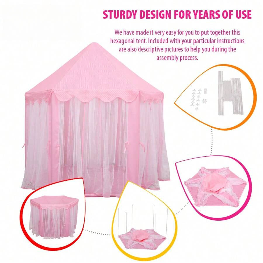 Princess Castle Playhouse Tent Forgirls With LED Star Lights – Indoor & Outdoor Large Play Tent For Imaginative Games – ASTM Certified, 230 Polyester Taffeta. Pink 55"X53"Kids Tent,Tent For Kids,Tent