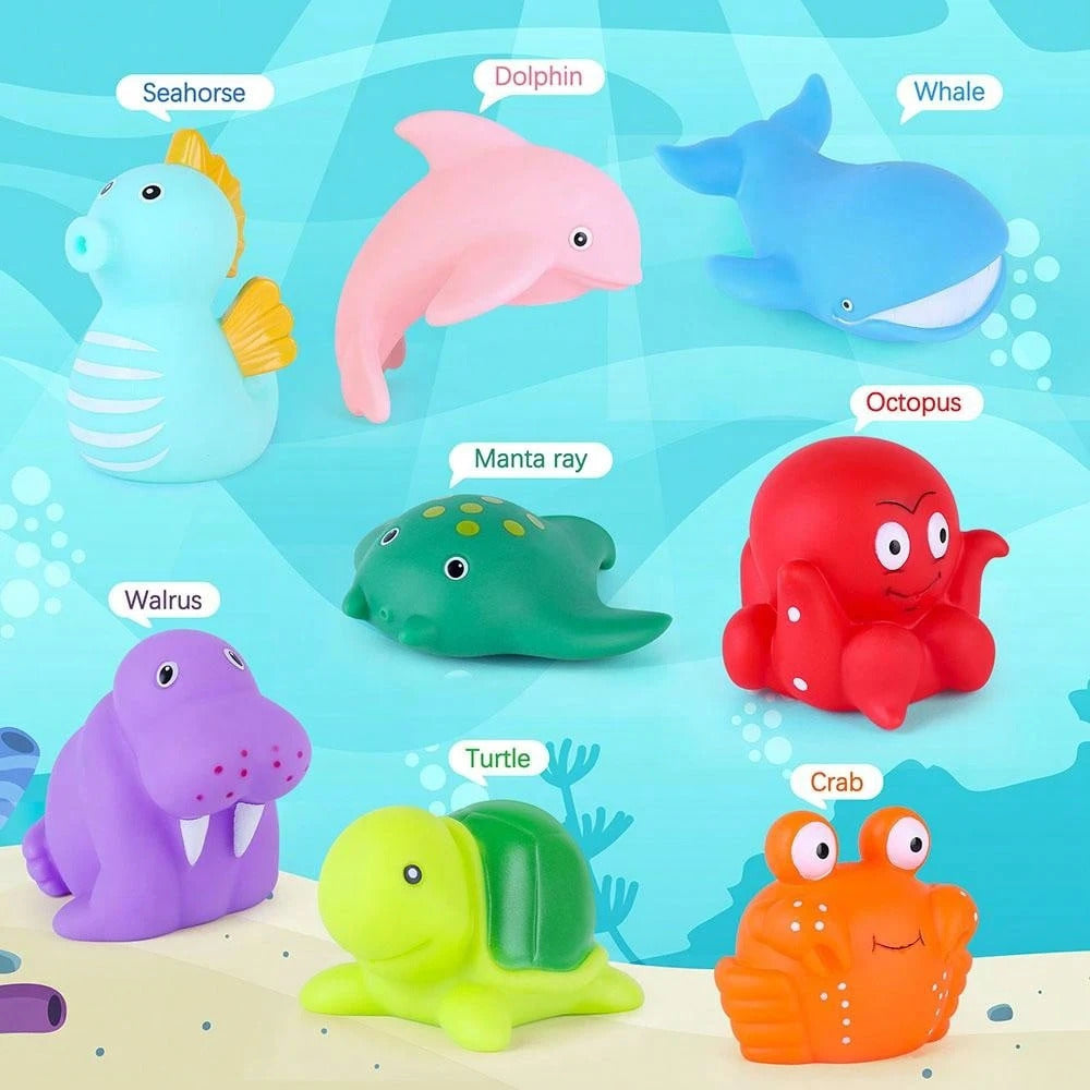 Bath Toy, Mold Free Bathtub Toys for Infants Toddlers, 8PCS No Holes Ocean Sea Animal Baby Bath Toys, Soft Bath Tub Toys
