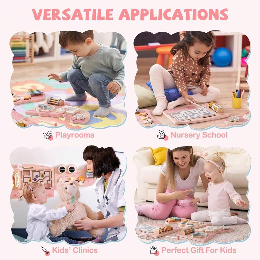 Montessori Wooden Busy Board For Toddlers - Wall Mounted Activity Center With Gears, Locks, Mazes & Sensory Toys Educational Learning Toy Gift For Boys & Girls