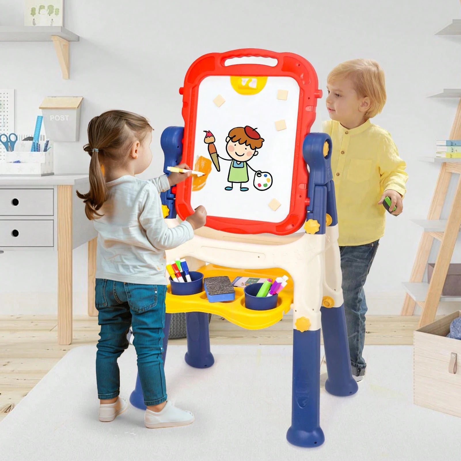 Art Easel For Kids, Adjustable Standing Rotatable Double Sided Easel With Painting Accessories For Toddlers Boys & Girls Age 2/3/4/5, Standing Toddler Art Easel, Ideal Birthday/Christmas/New Year Gifts