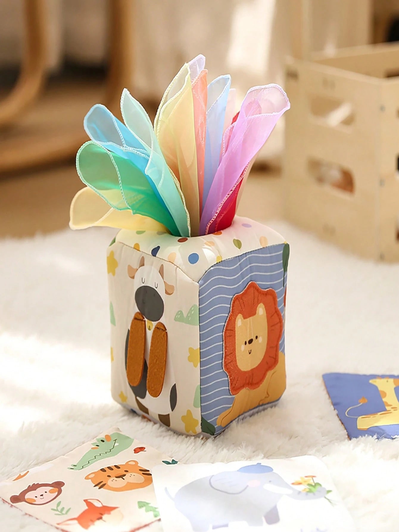 16 Pieces/Set Of Children's Puzzle Toys, Cotton Tissue Box Children's Toys, Sensory Toys, Cartoon Animal Shape Recognition Color Multifunctional Box