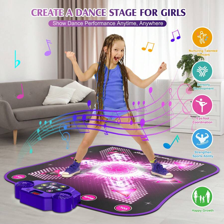 Dance Mat Toys For Girls,Pink Dance Pad With Light-Up 6-Button,5 Game Modes,Christmas & Birthday Gift For 4 5 6 7 8 9 10+ Year Old Kids