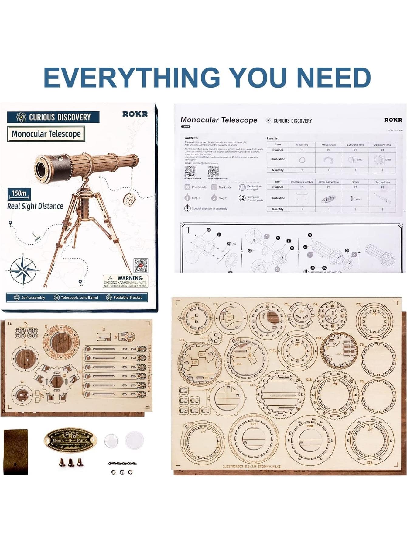 Monocular Telescope 3D Wooden Puzzle Craft Kits to BuildGame Assembly Toys for Children Teens Adult Birthday Gift
