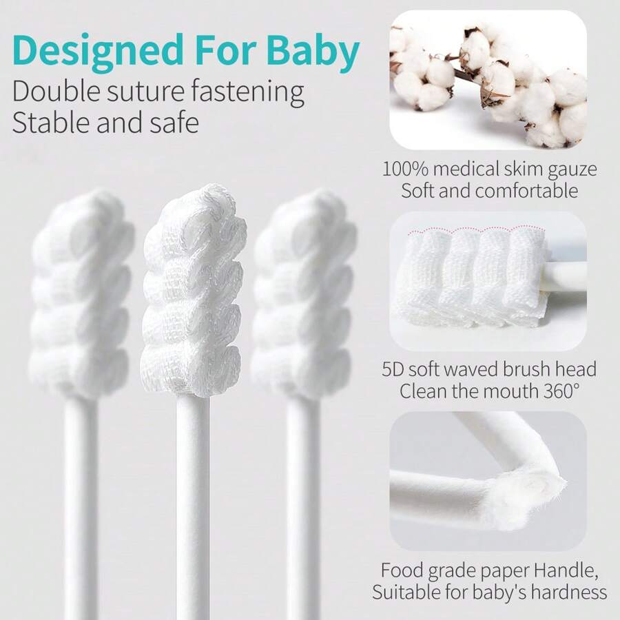 Baby Tongue Cleaner, Newborn Toothbrush, Disposable Infant Toothbrush Clean Mouth,Gauze Gum Cleaner Oral Cleaning Stick Dental Care For 0-36 Month