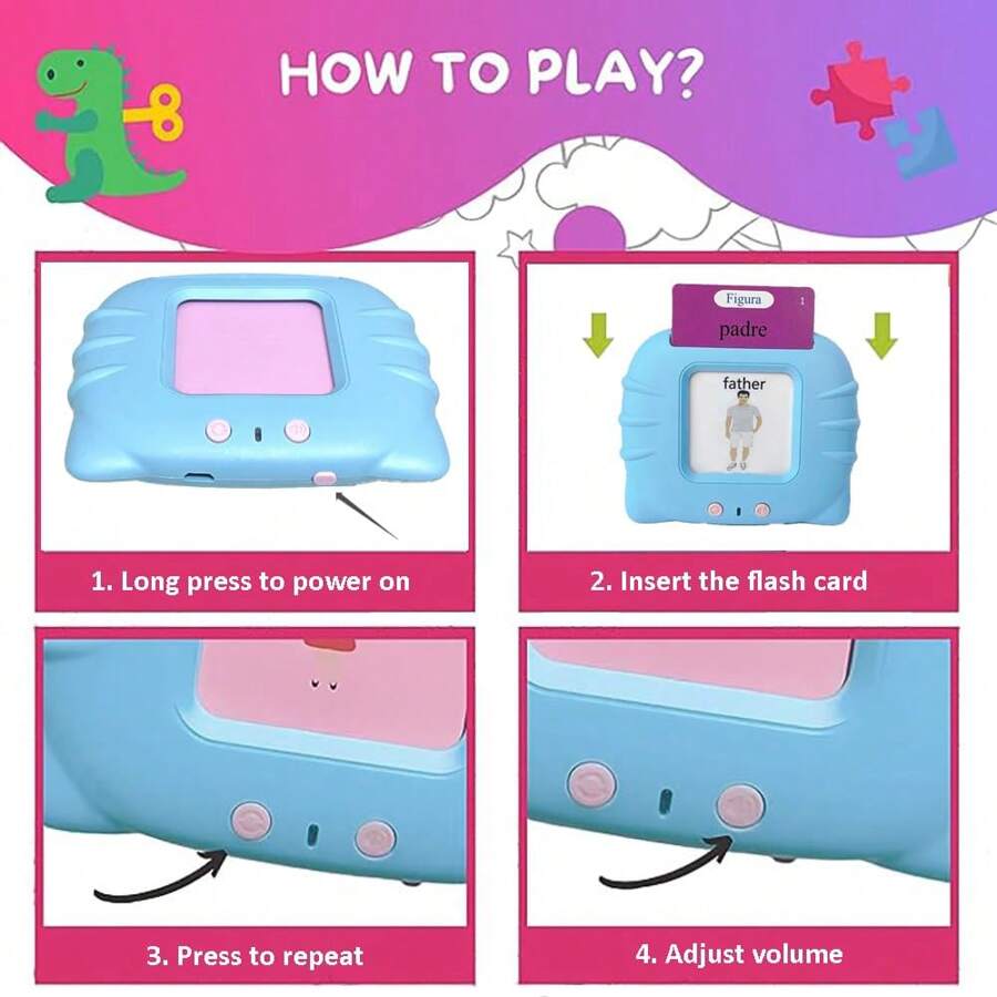 Spanish & English Talking Flash Cards For Boys And Girls Bilingual Spanish English, Learning Cards Sensory Sight Words Toys,Speech Training Toys, Educational Montessori Learning Interactive