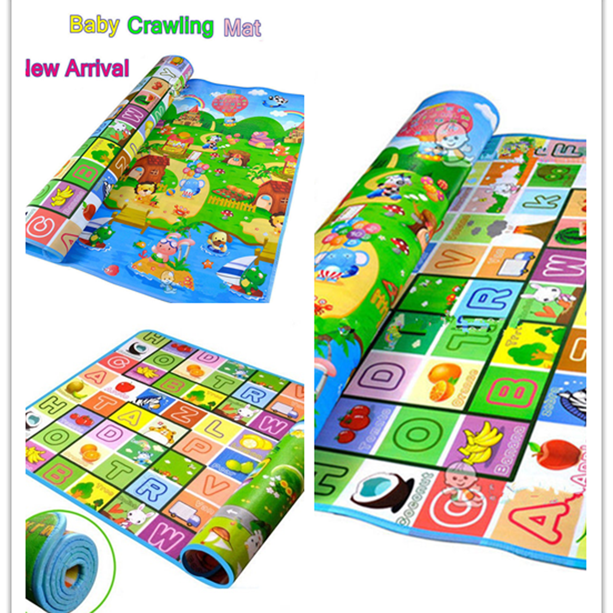 Baby Play Mat Kids Rug For Playroom, Floor Mat For Toddlers, Playtime Collection ABC, Fruit, Animals Educational Area Rugs For Kids Room Classroom Or Picnic