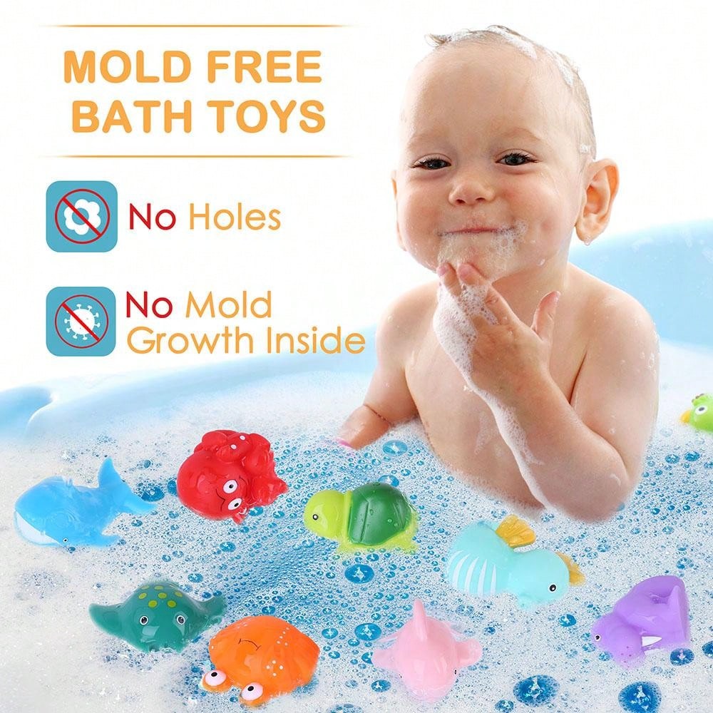 Bath Toy, Mold Free Bathtub Toys for Infants Toddlers, 8PCS No Holes Ocean Sea Animal Baby Bath Toys, Soft Bath Tub Toys