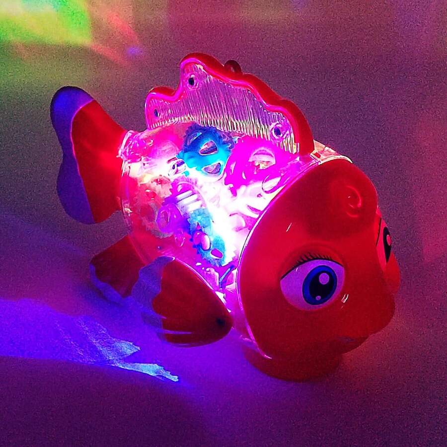 Transparent Electric Gear Gold Fish Toddler Toys With Music & Lights, Baby Toddler Kids Birthday Gifts Gear Goldfish Car Toy Electronic Land Swimming Fish Toy Goldfish Toy Universal Wheel Car Toy With Lights And Music-Eyes, Arms & Tail Can Move