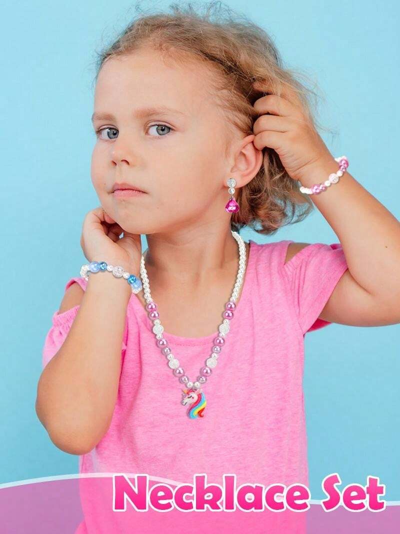 Kids Jewelry Toys For Girls Ages 3 4 5 6 7 8 9 10, Toddler Dress Up Play Jewelry Set, Princess Jewelry With Hair Clips & Hair Ties, Christmas Birthday Gifts For Girls 3-12 Years Old