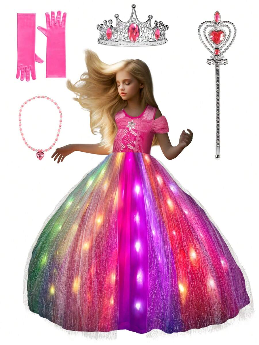 Light Up Pink Princess Dresses For Girls Halloween Costumes Girls Toddler Kids Teens