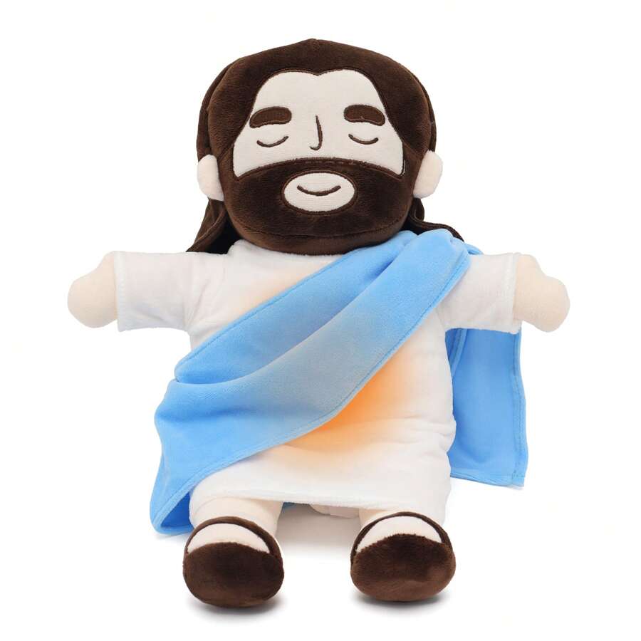 1pc Christmas Jesus Plush Doll Stuffed Kids Singing ,Breathing, Belly Glow Savior Plush Toys Party Favors For Boys And Grils Companion Toys