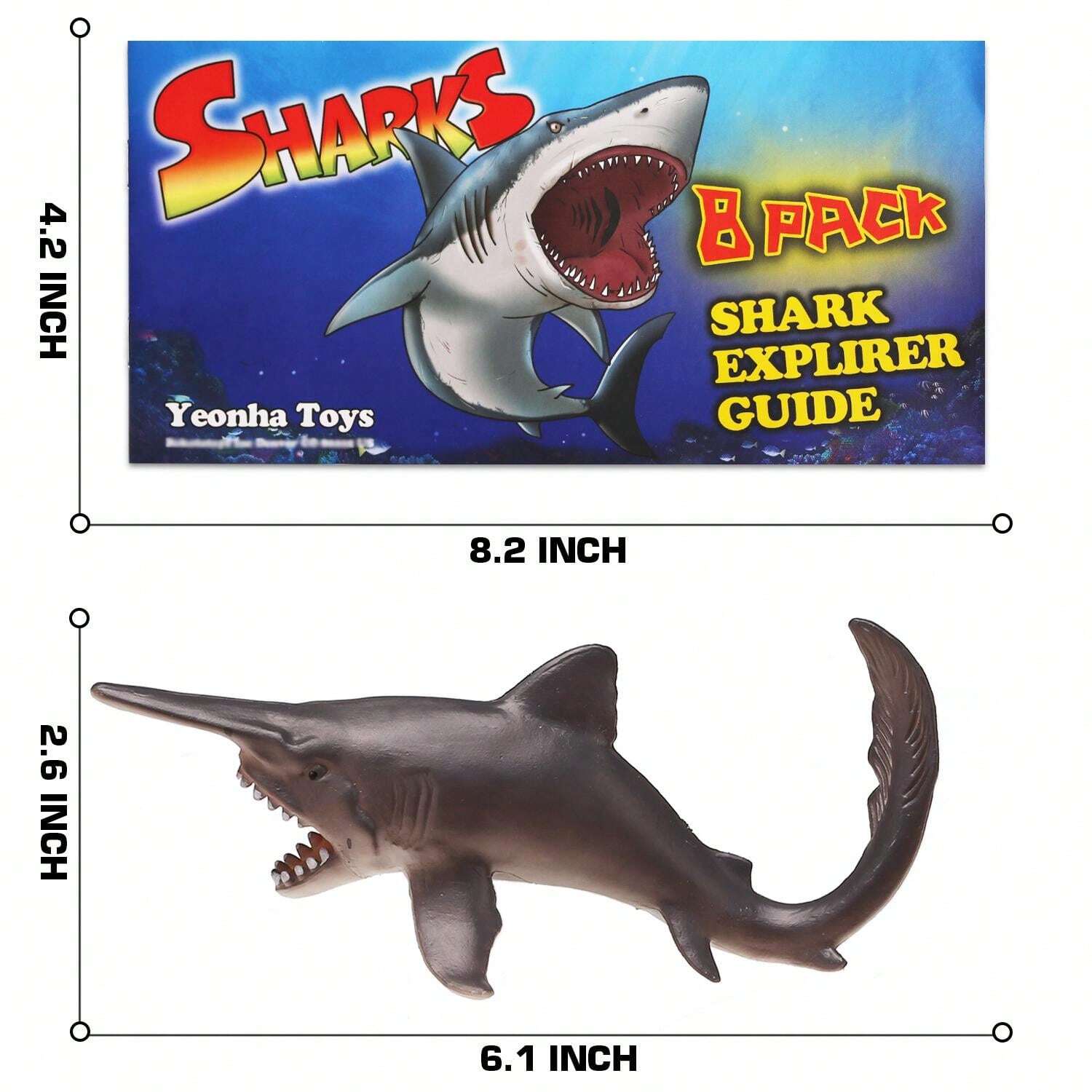 8 Pack Shark Toys With Educational Booklet, Soft Plastic Realistic Shark Figure Set For Kid, Ocean Sea Animal Party Favor, Pool Bath Tub Toy For Toddler Child Boy Girl, Birthday Gift Room Decoration