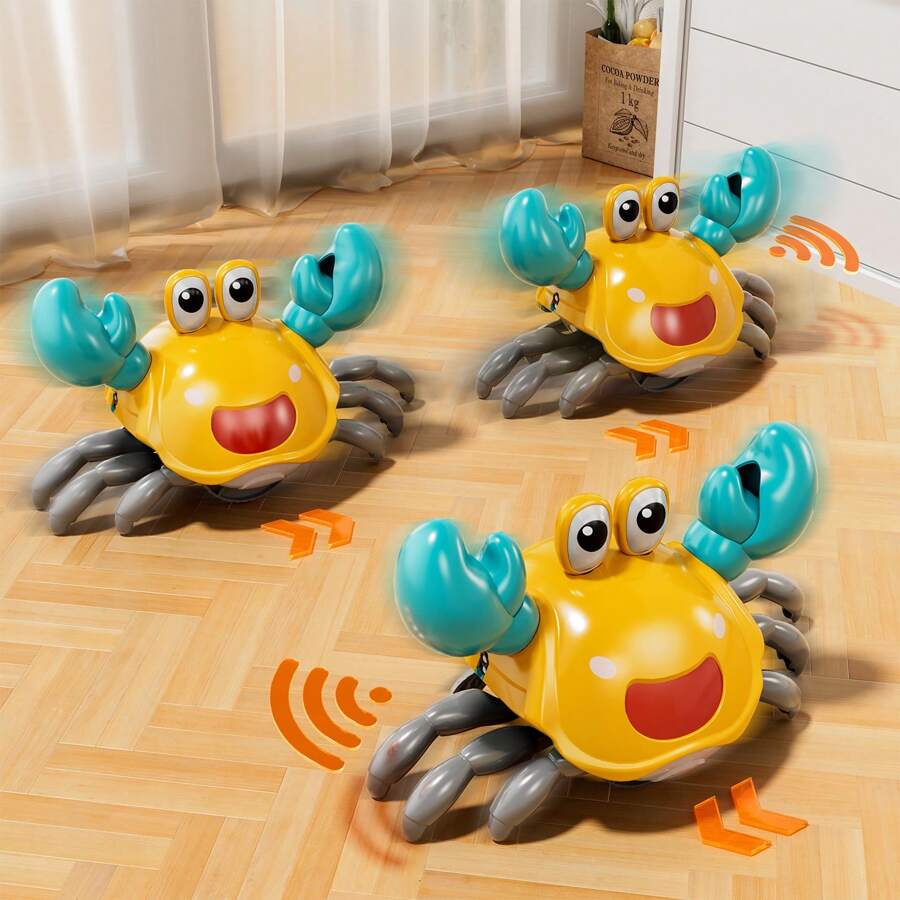 Dancing Moving Crawling Crab Toy Musical,Interactive Walking Dancing Toy With Music Light Automatically Avoid Obstacles,Fun Moving Toy For Babies And Kids Crawling Crab Baby Toy Automatically Avoid Obstacles,Sensory Walking Crab Toy For Birthday Gifts
